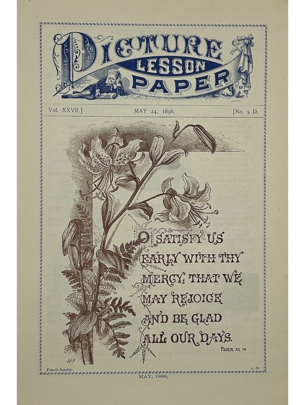 Antique 1896 Picture Lesson Paper Hunt Eaton Methodist Sunday School Art     C17